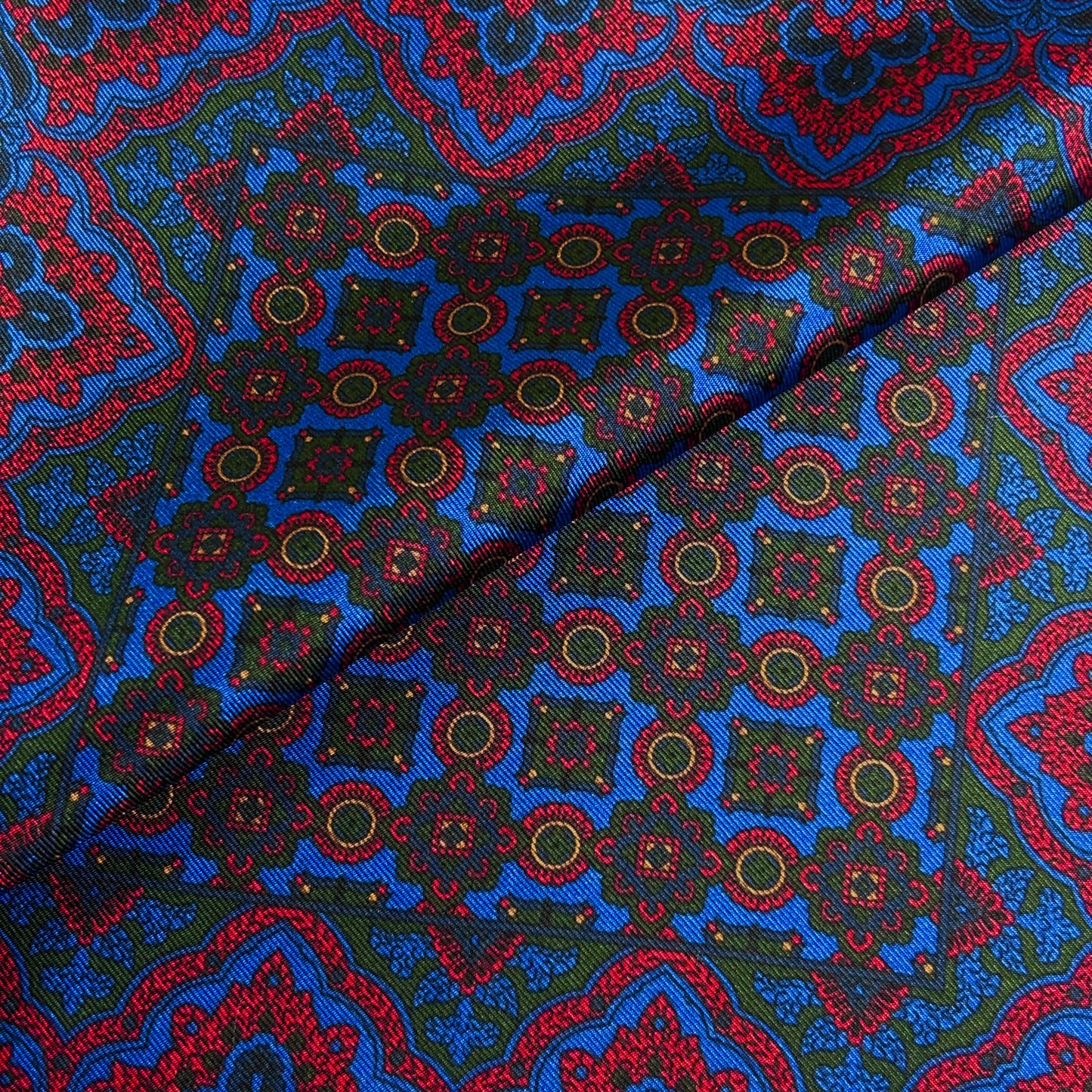 Blue & Red Geometric Ancient Madder Silk Pocket Square