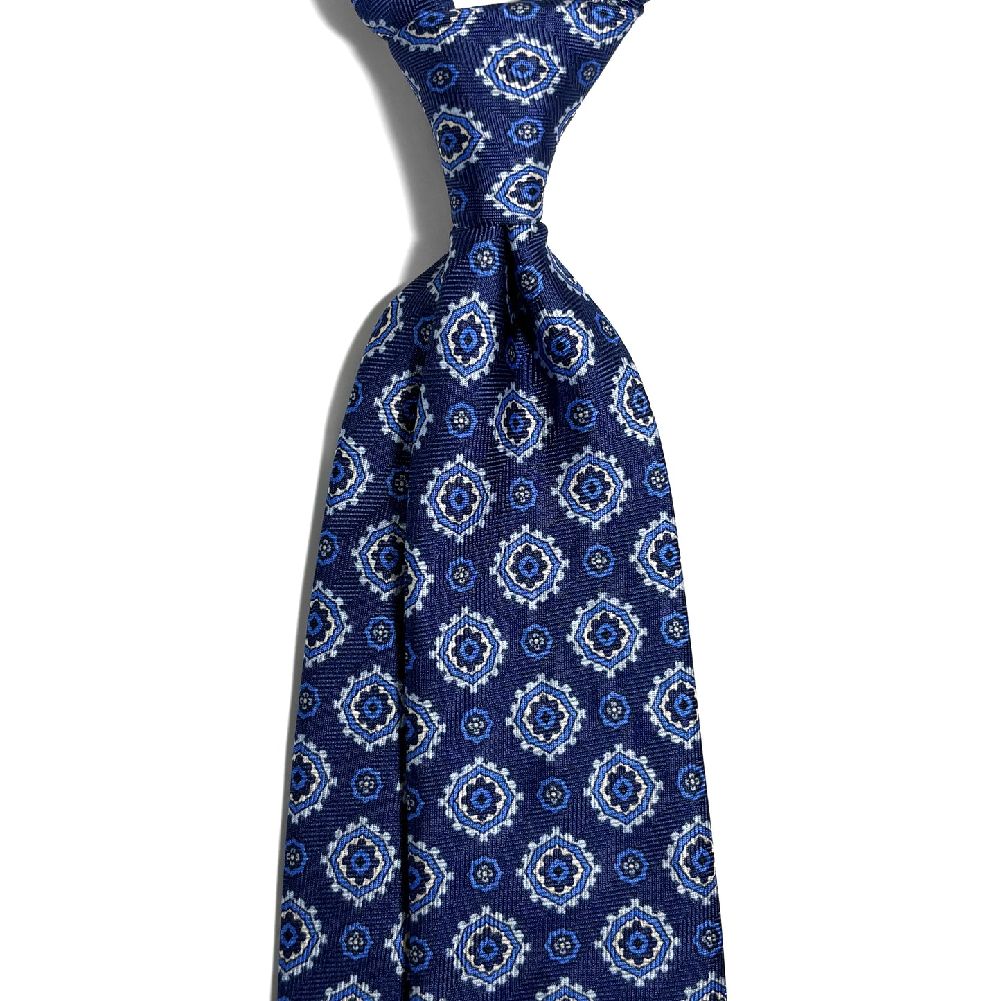 Navy Blue Geometric Silk Tie (Handmade in Italy)
