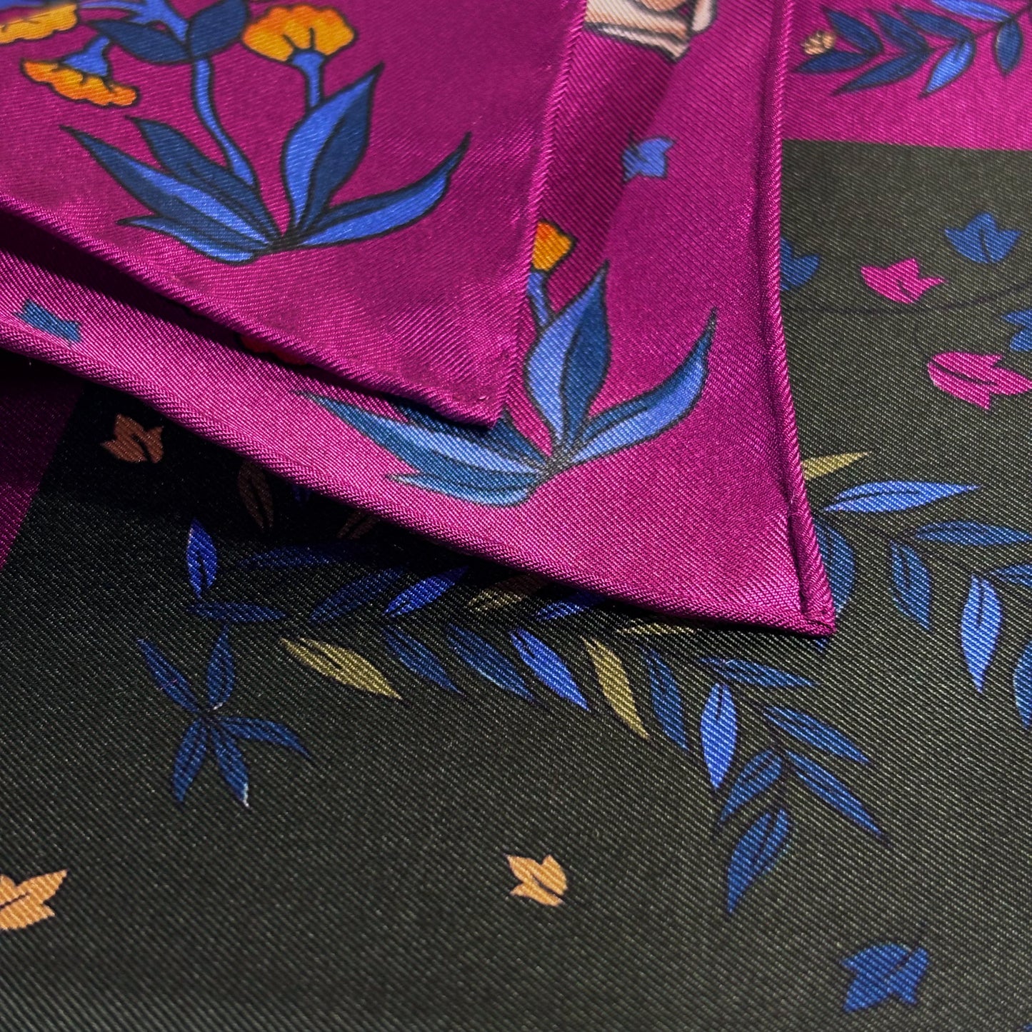 Forest Green & Purple Gazelle Motif Ancient Madder Silk Pocket Square