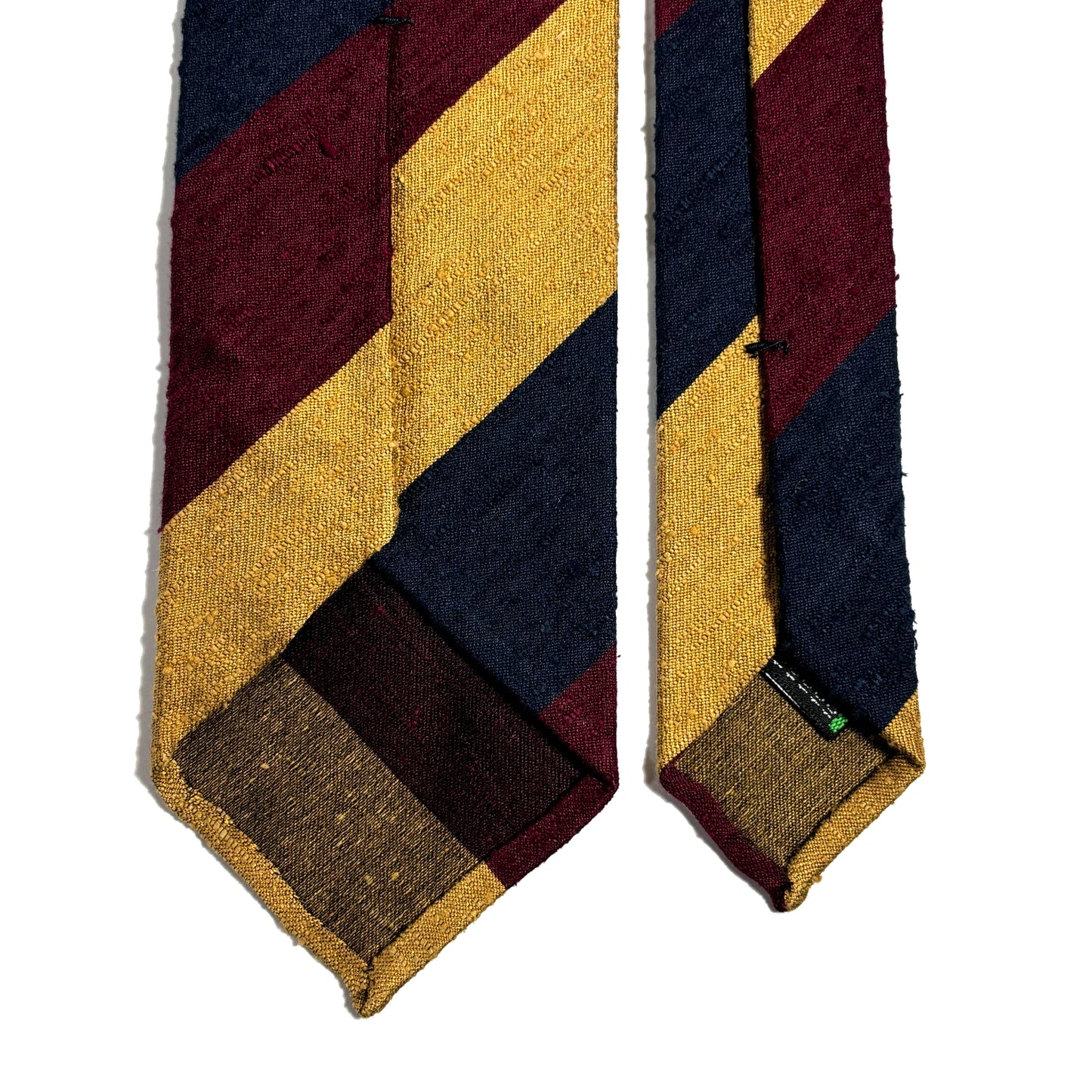 Navy Blue / Gold / Burgundy Block Stripe Untipped Silk Shantung Tie
