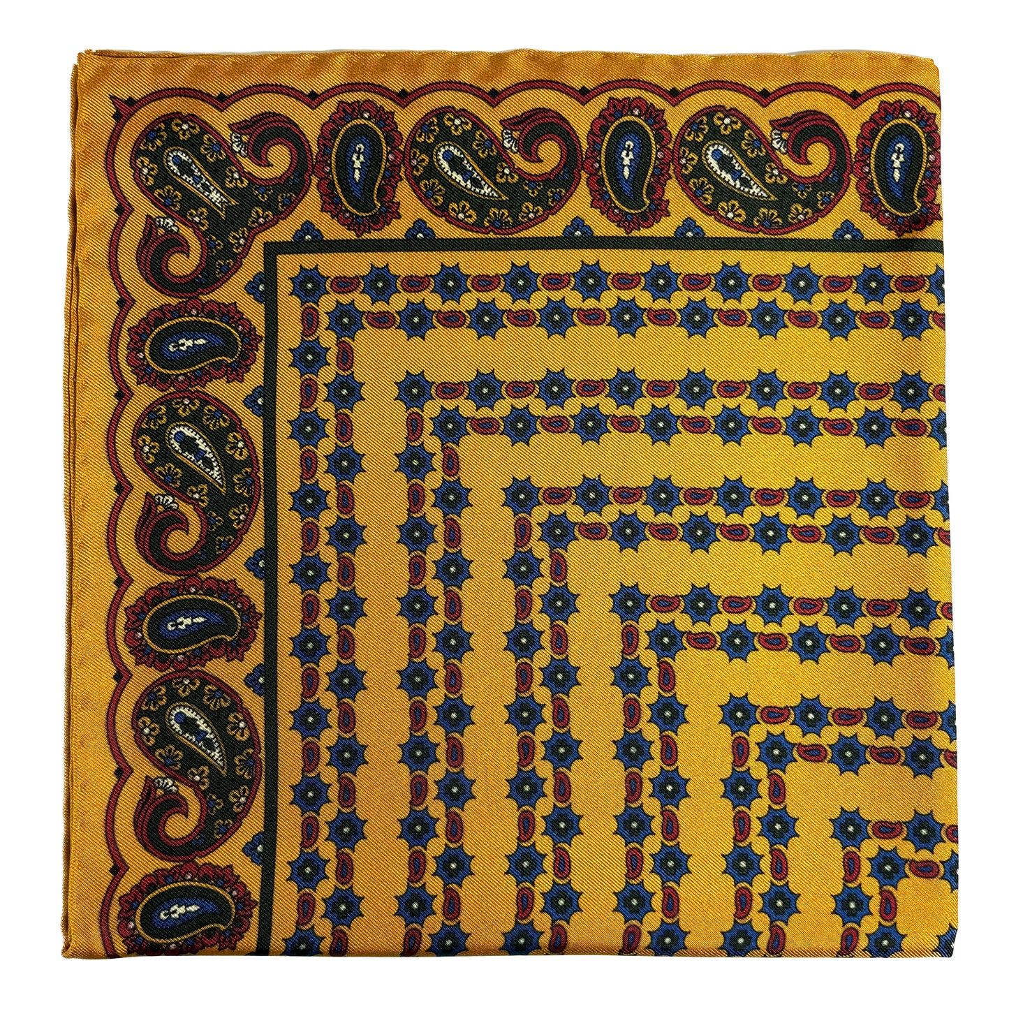 Mustard Yellow Small Paisley Ancient Madder Silk Pocket Square