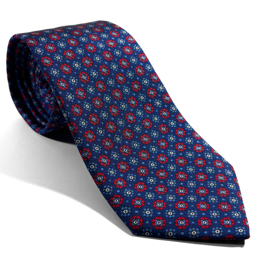 Navy Blue & Red Silk Hopsack Tie (Handmade in Italy)