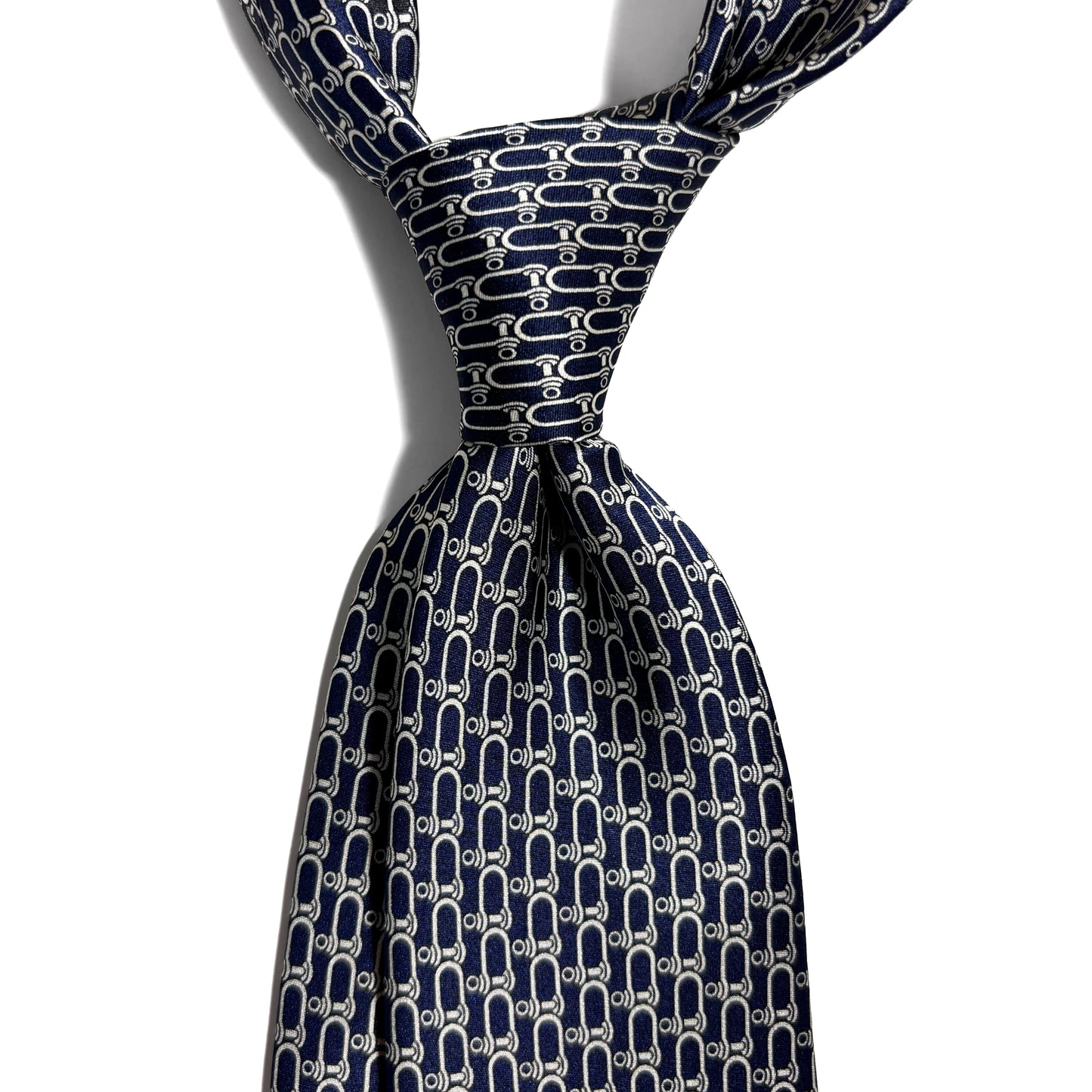 Navy Blue Bridle Motif Silk Satin Tie