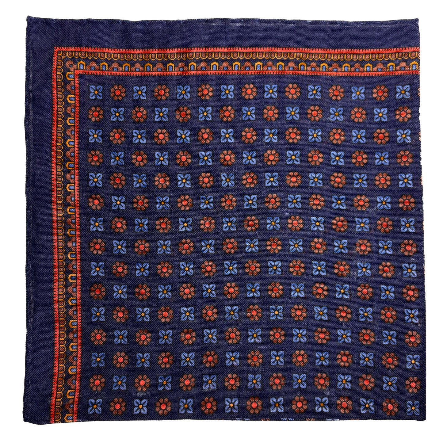 Navy Blue - Floral - Wool/Silk Pocket Square