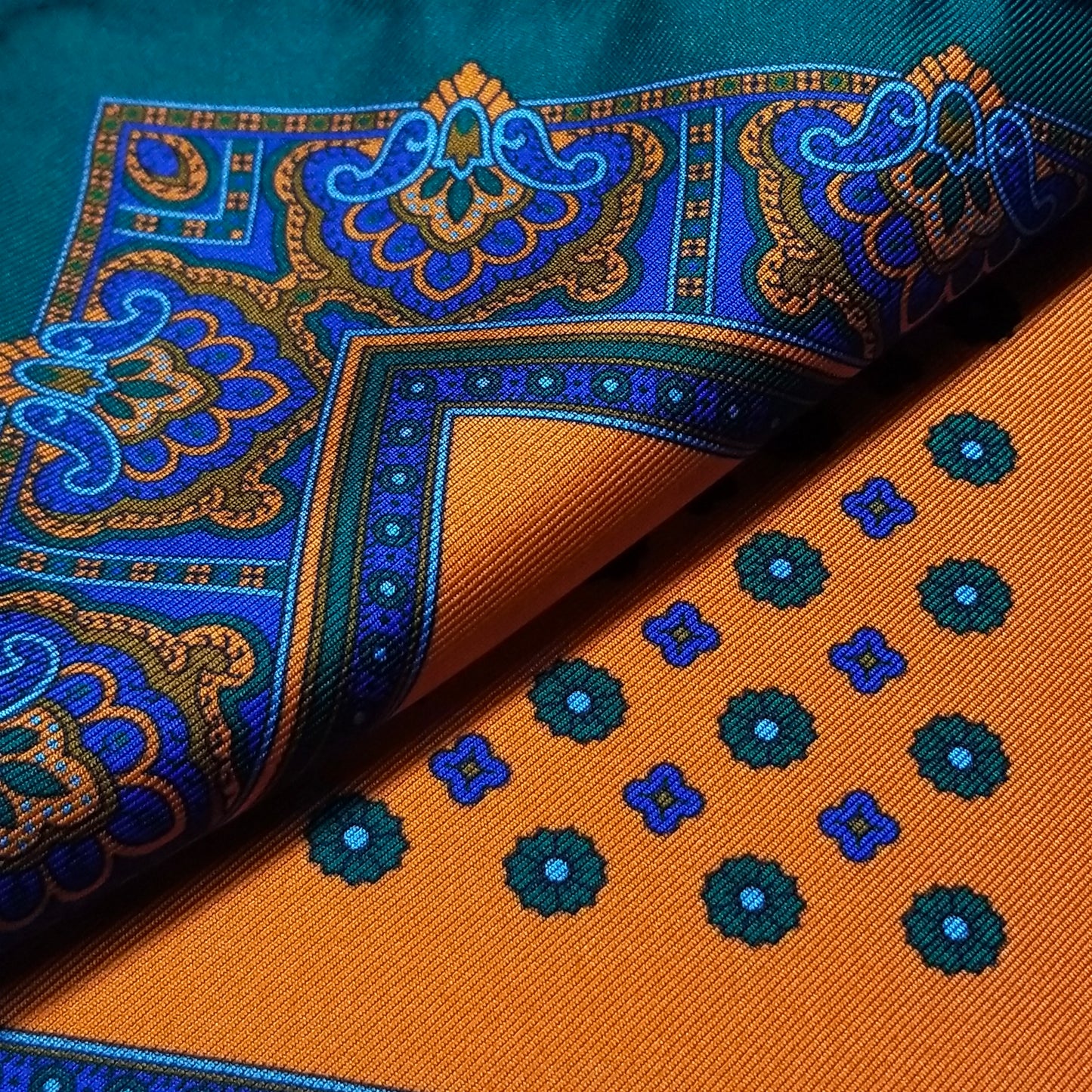17" Orange Floral Silk Twill Pocket Square