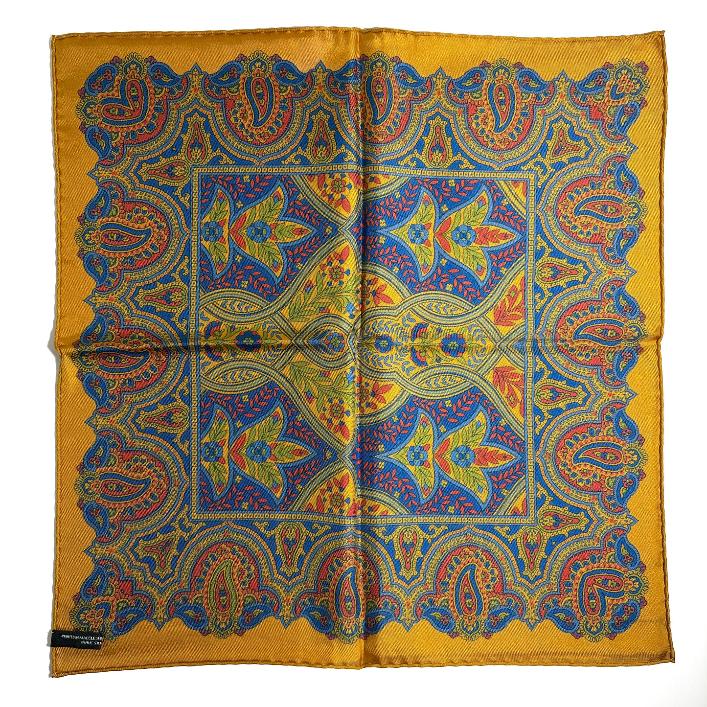 Gold Floral Paisley Silk Pocket Square
