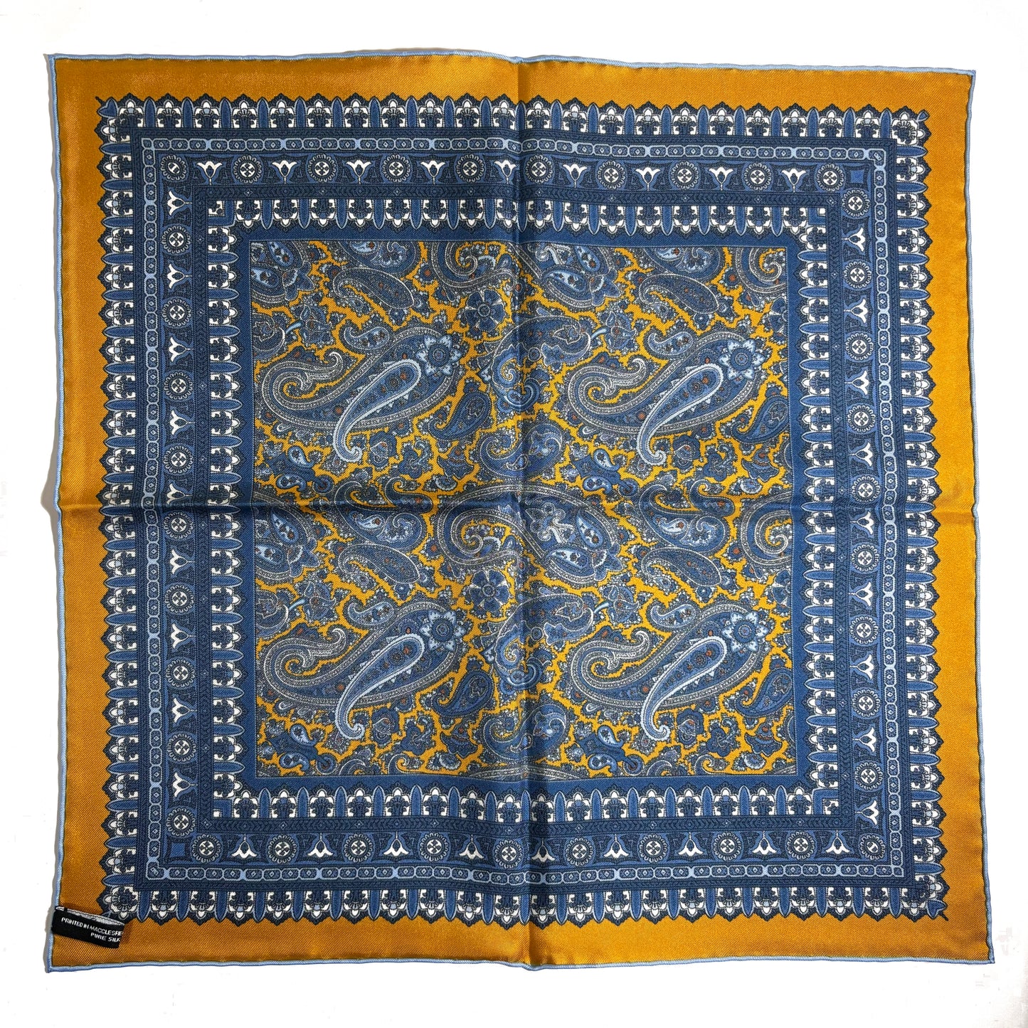 Yellow & Blue Paisley Silk Pocket Square