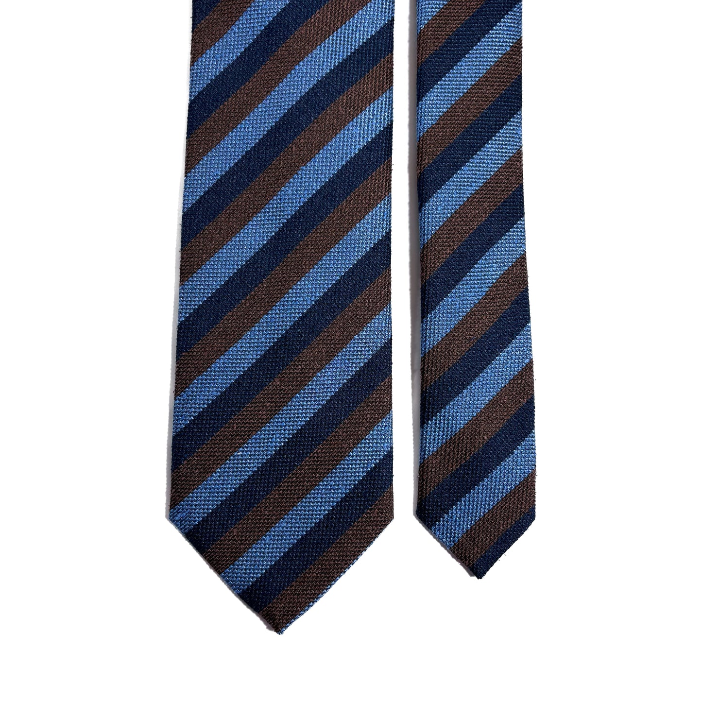 Navy Blue & Brown Striped Silk Shantung Tie