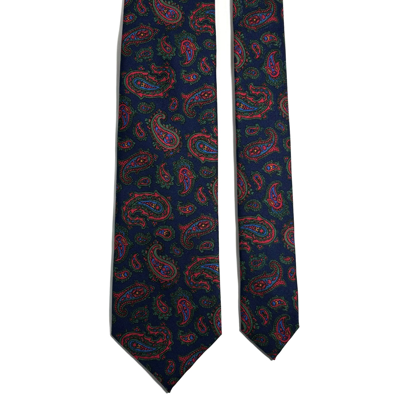 Hand-Printed Navy Blue Paisley Silk Tie