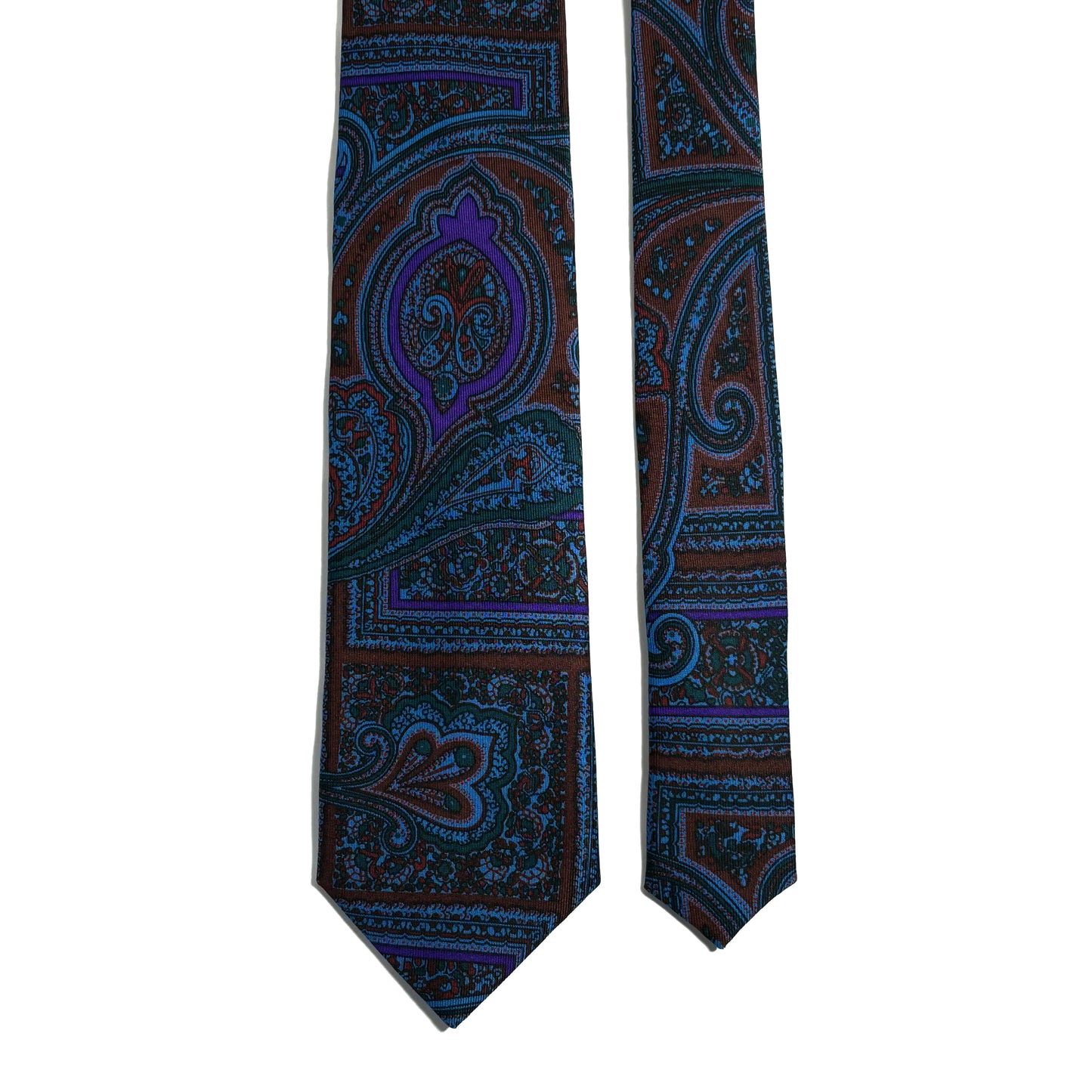 Hand-Printed Brown & Purple Paisley Silk Tie
