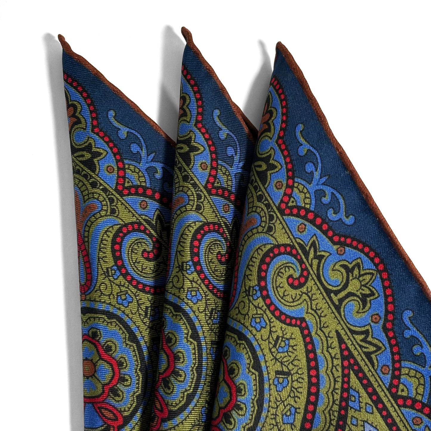 Navy Blue & Olive Green Medallion Ancient Madder Silk Pocket Square