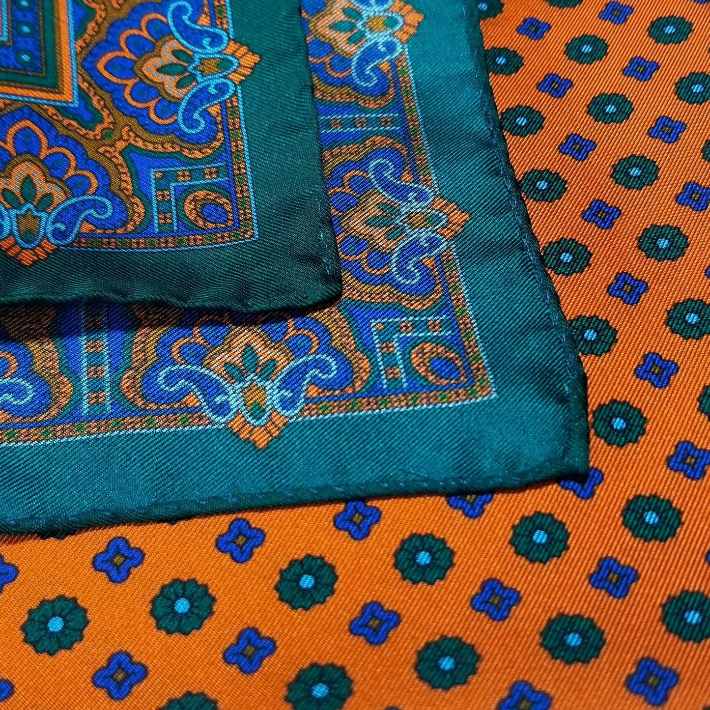17" Orange Floral Silk Twill Pocket Square