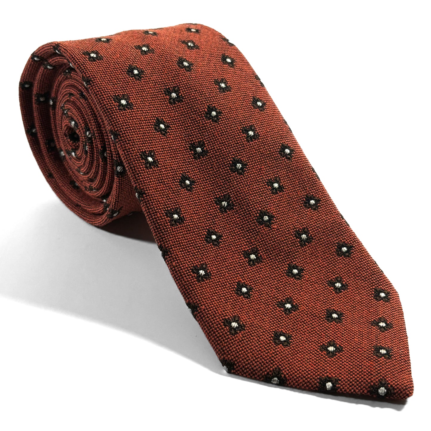 Terracotta Orange Floral Wool/Silk Jacquard Tie