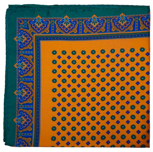 17" Orange Floral Silk Twill Pocket Square