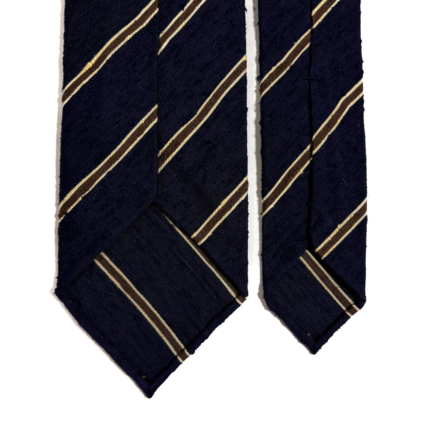 Unlined Navy Blue & Brown Striped Silk Shantung Tie
