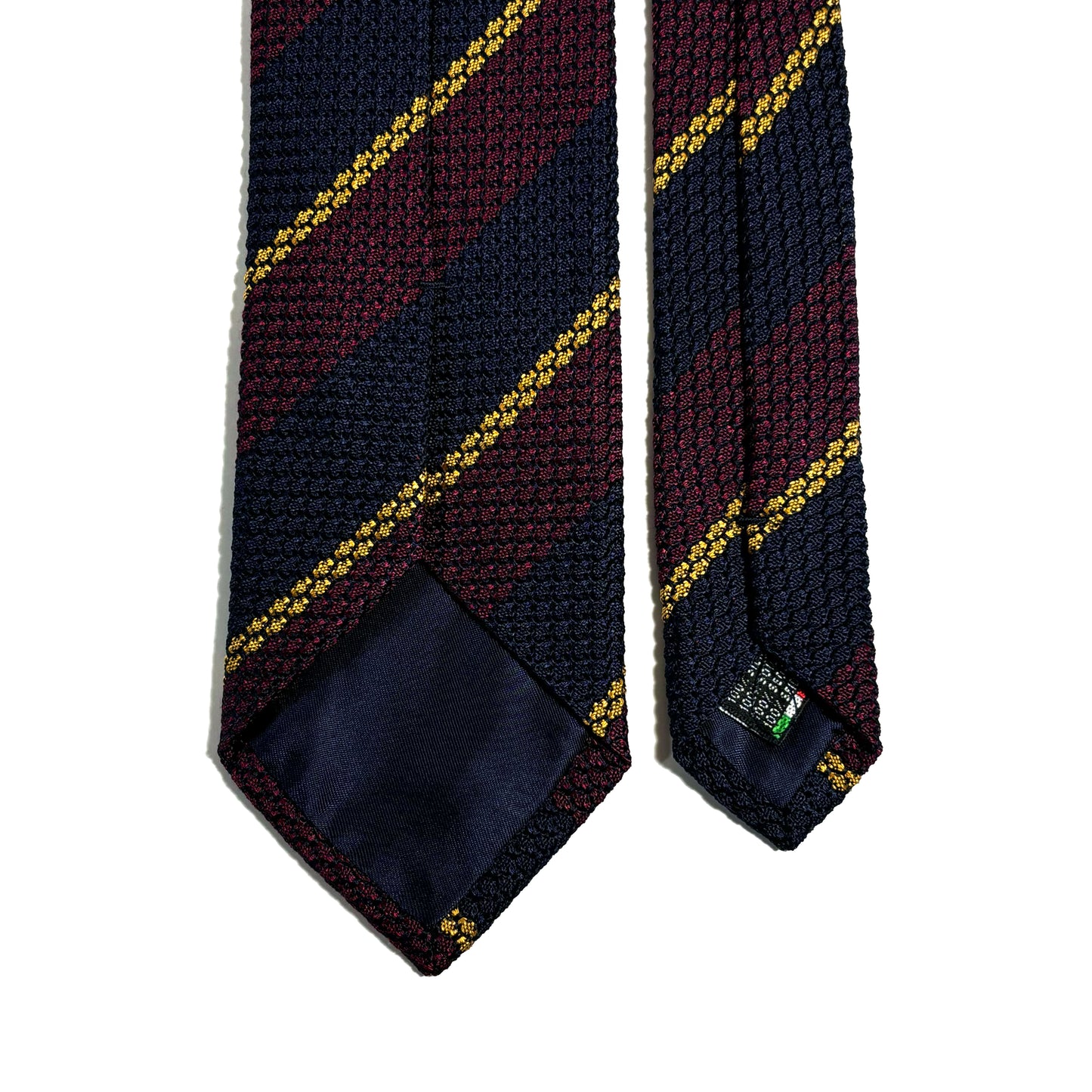 Navy Blue & Burgundy Striped Silk Grenadine Tie (Garza Grossa)