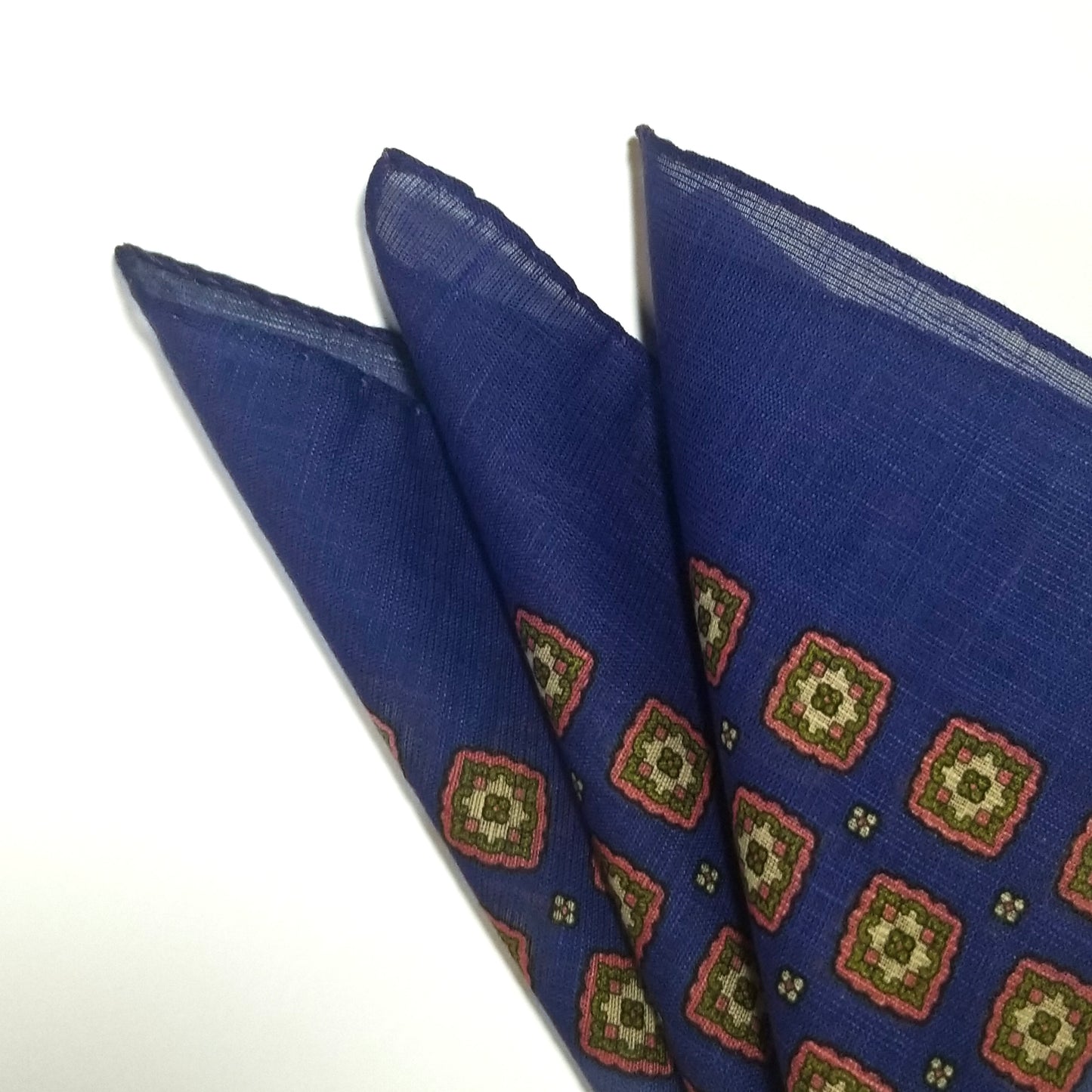 12.5" Blue Geometric Linen/Cotton Pocket Square