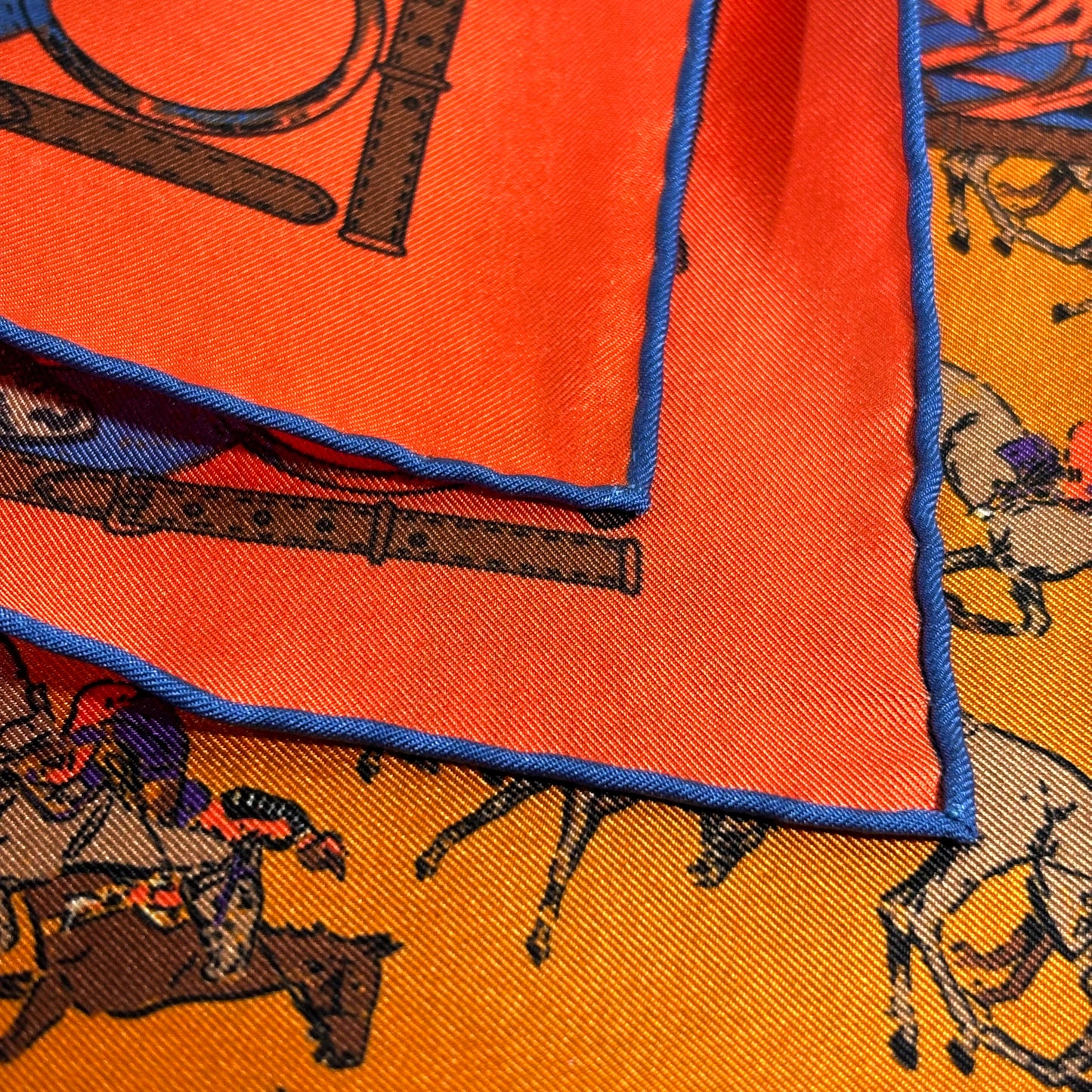 Orange Polo Motif Ancient Madder Silk Pocket Square