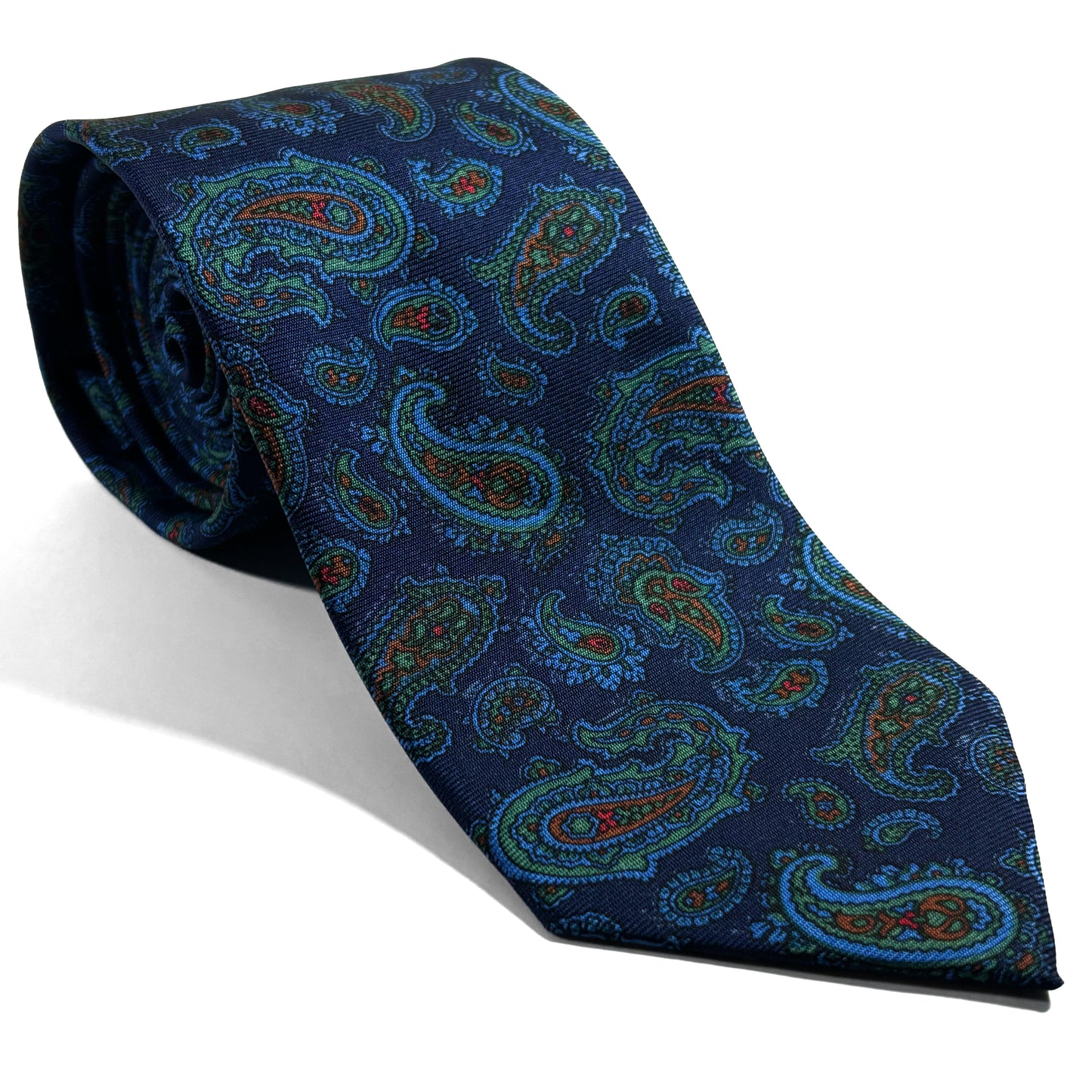 Hand-Printed Navy Blue Paisley Silk Tie