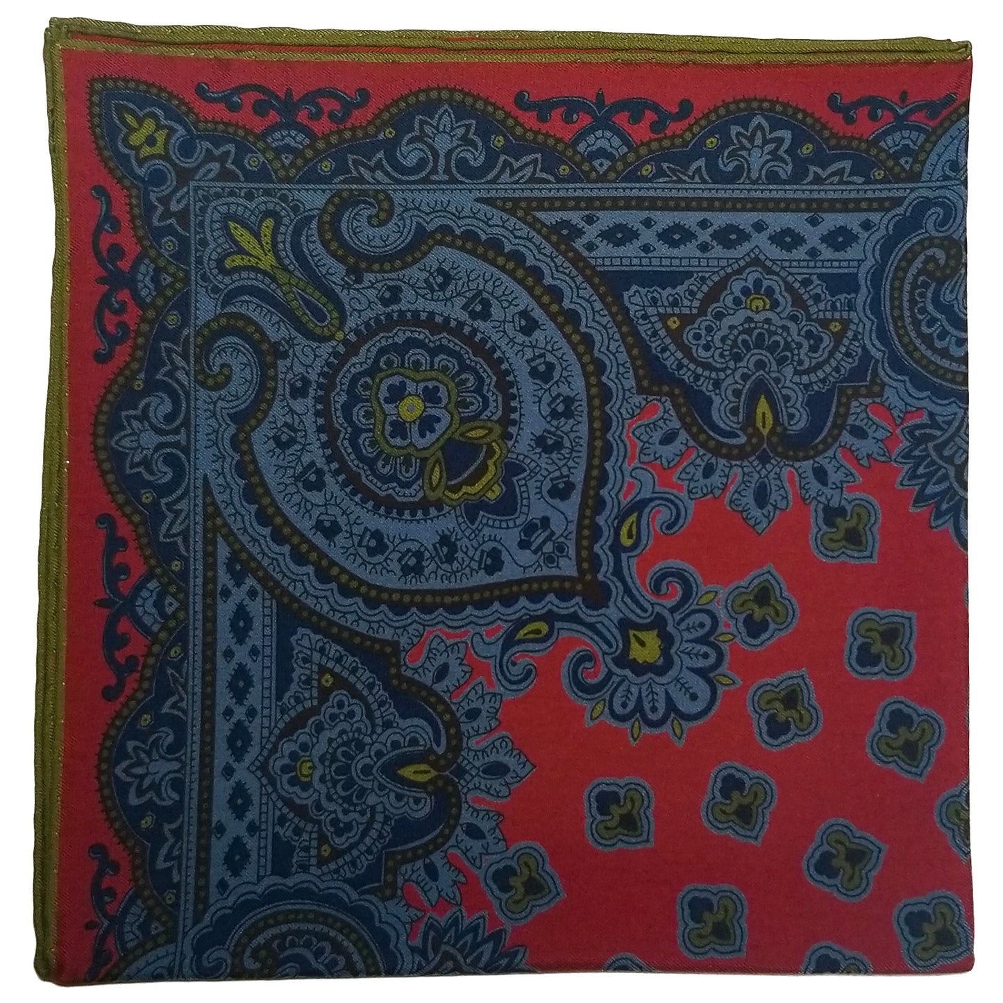 Screen-Printed Red & Blue Geometric Ancient Madder Silk Pocket Square