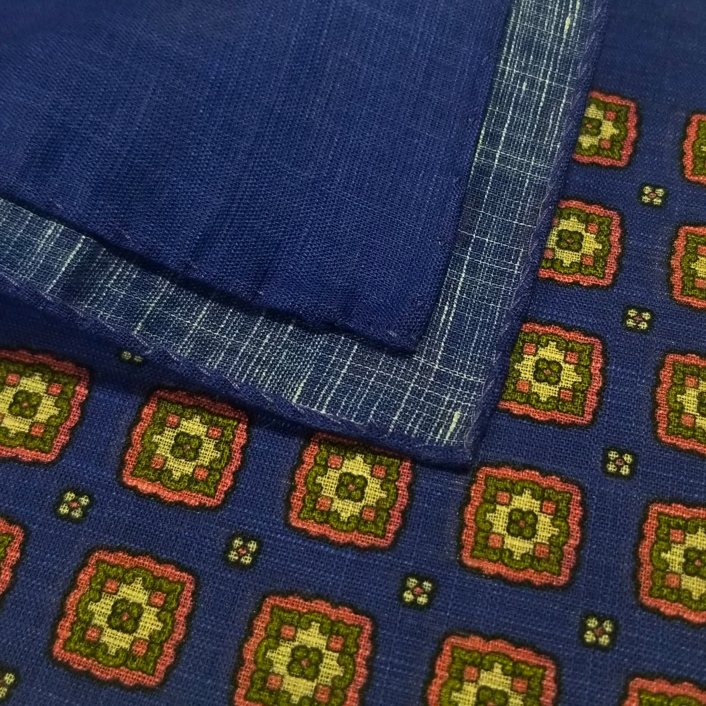 12.5" Blue Geometric Linen/Cotton Pocket Square