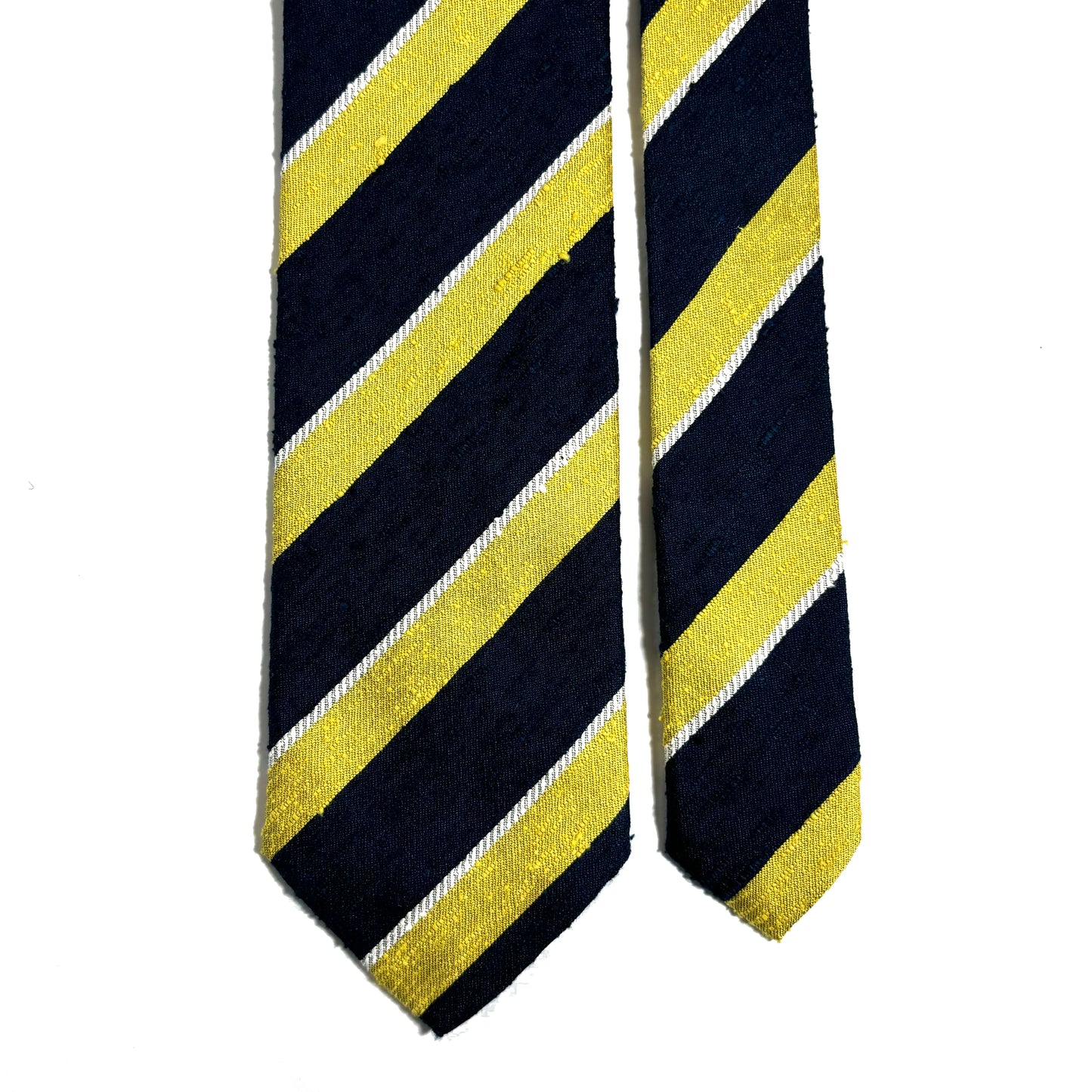 Navy Blue & Lemon Yellow Striped Silk Shantung Tie
