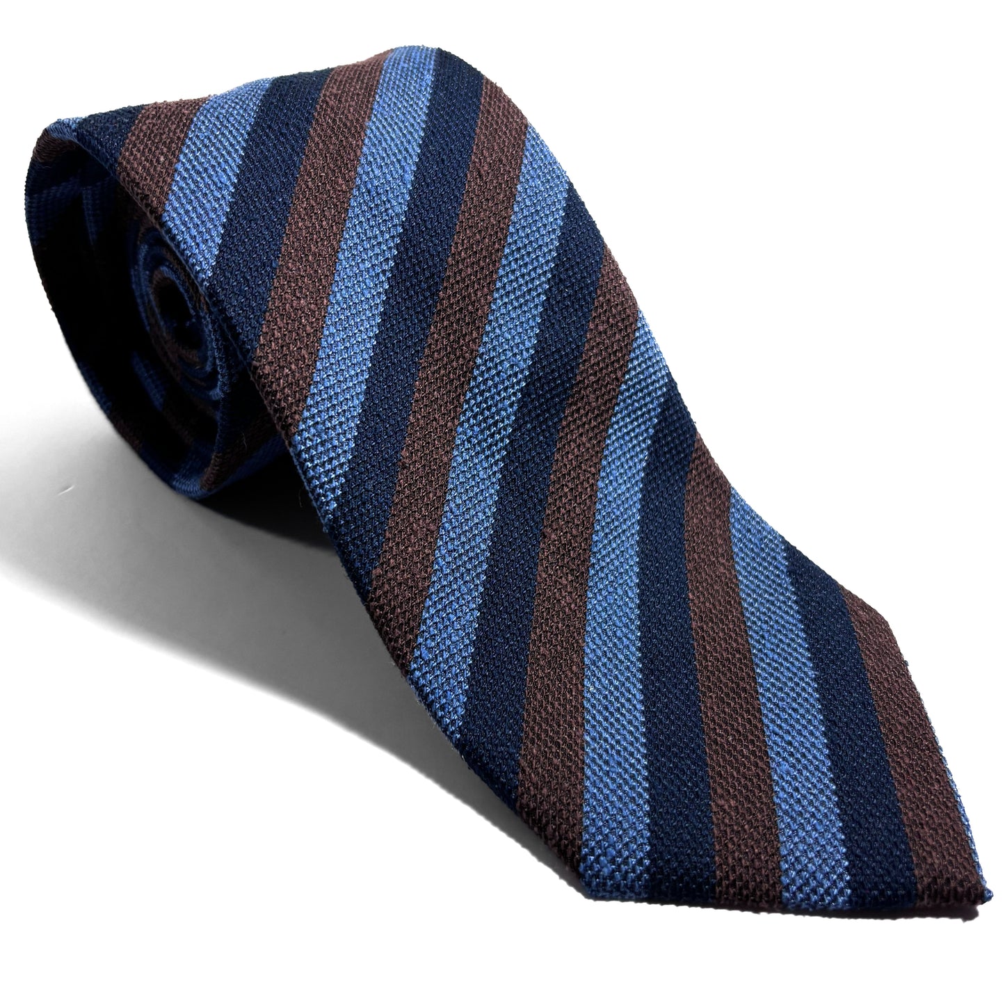 Navy Blue & Brown Striped Silk Shantung Tie