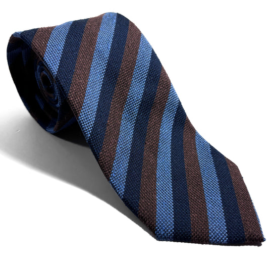 Navy Blue & Brown Striped Silk Shantung Tie