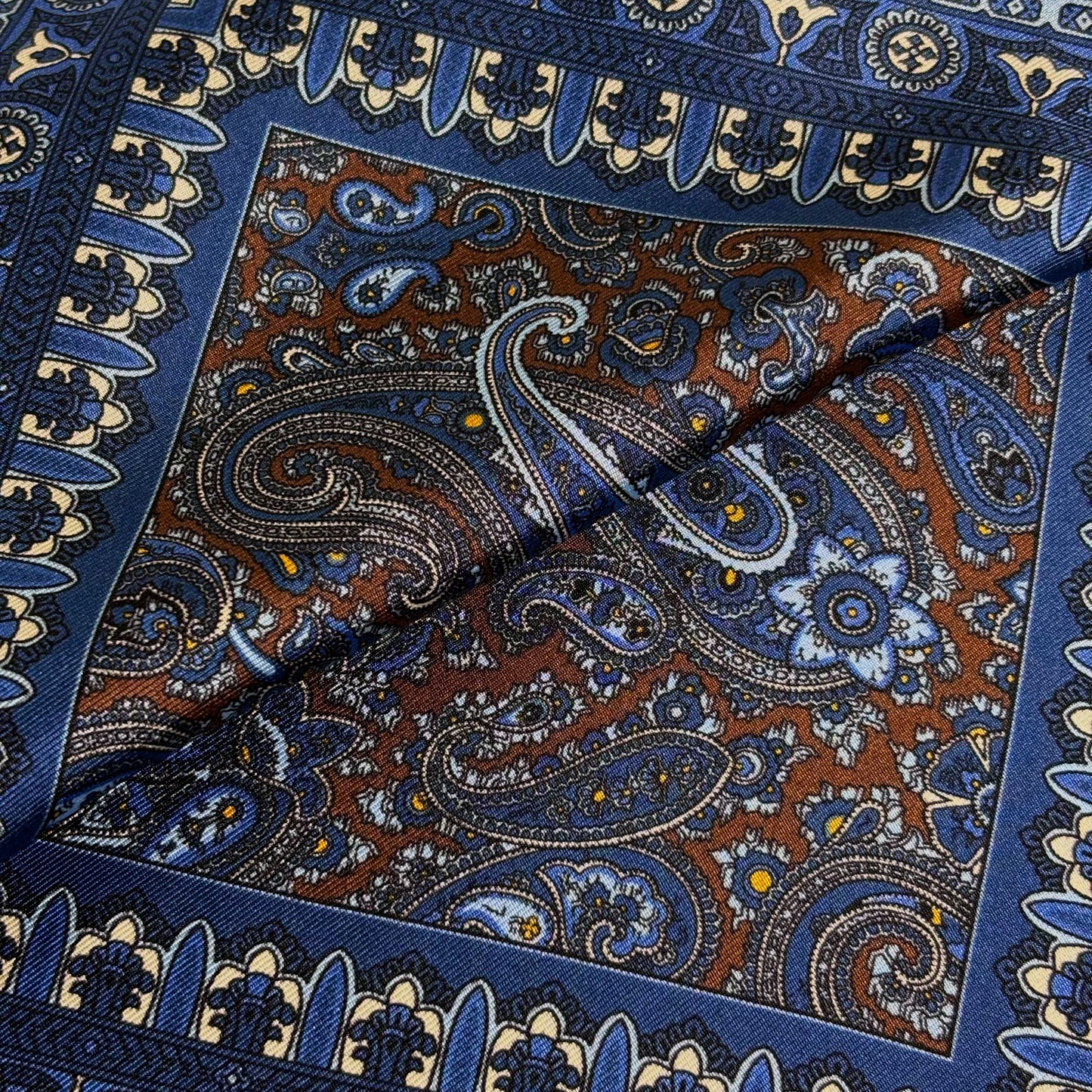 Brown & Blue Paisley Silk Pocket Square