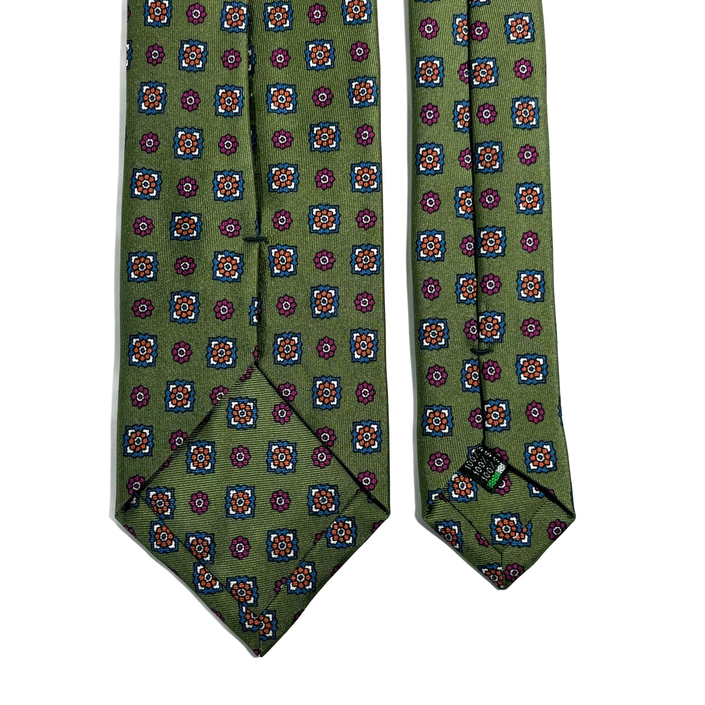 Olive Green Geometric Printed 24oz Silk Twill Tie