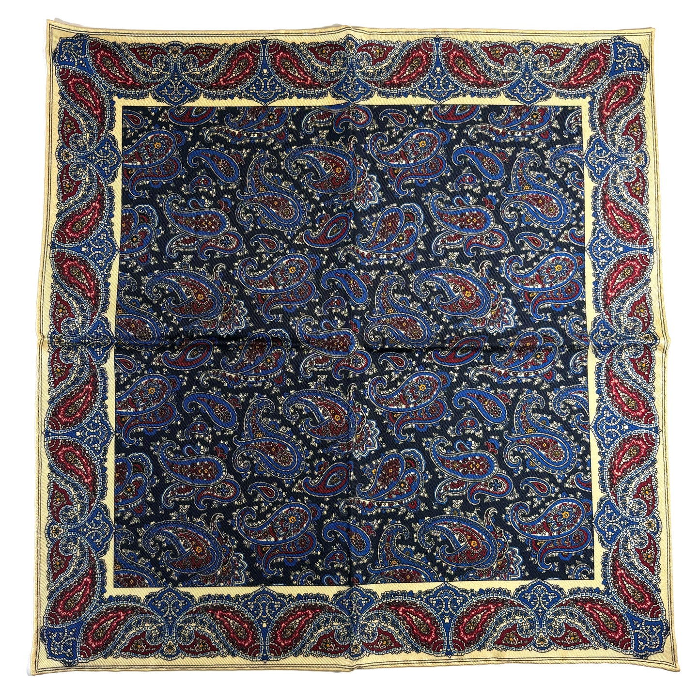Navy Blue & Cream Paisley Ancient Madder Silk Pocket Square