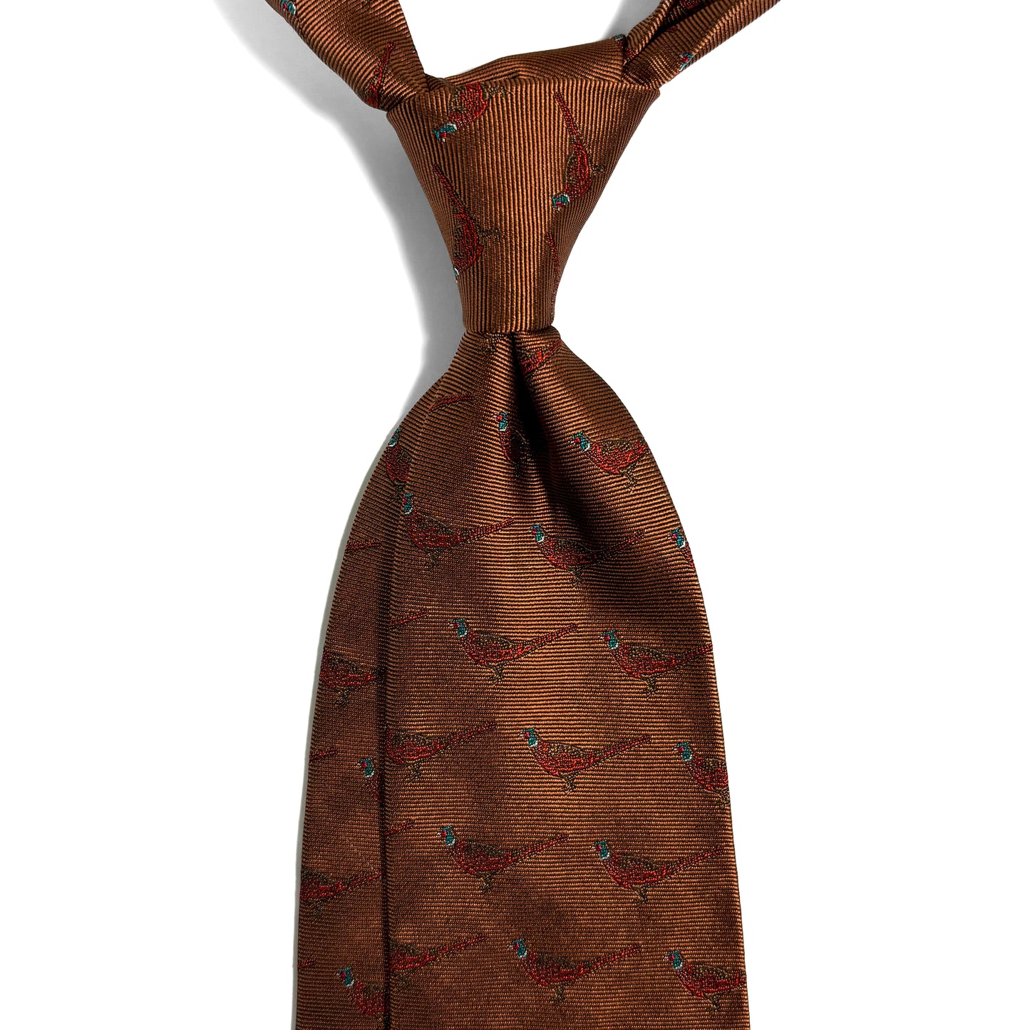 Brown Pheasant Motif Silk Jacquard Tie