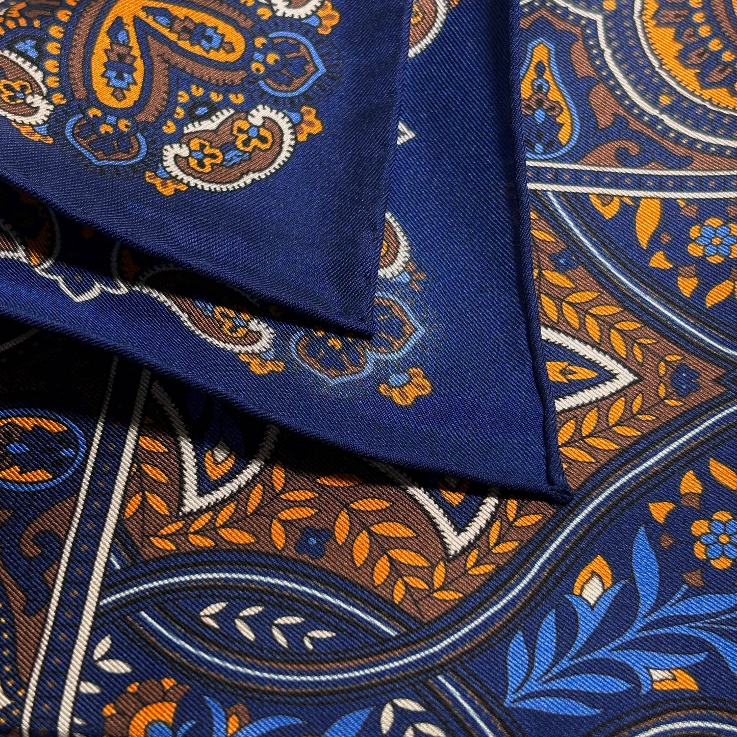 Navy Blue & Gold Floral Paisley Silk Pocket Square