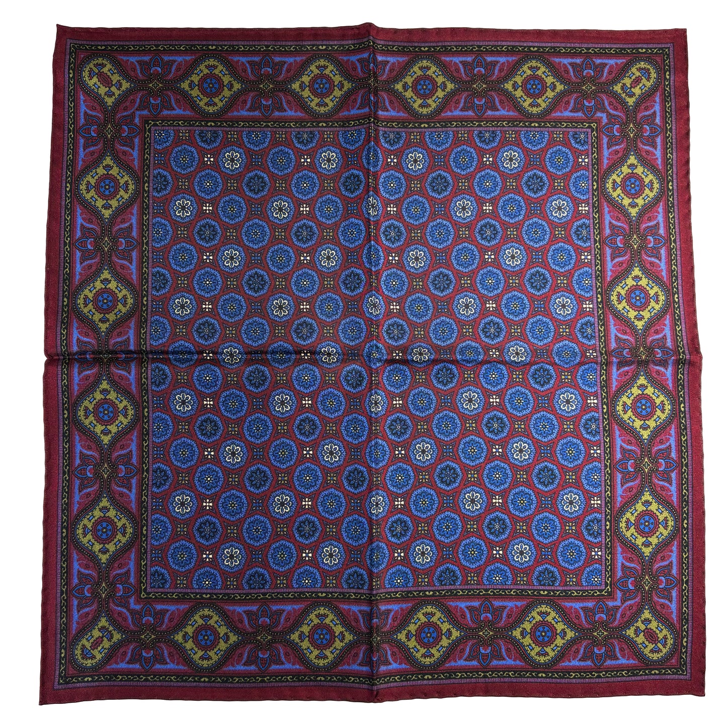 Burgundy & Blue Geometric Ancient Madder Silk Pocket Square