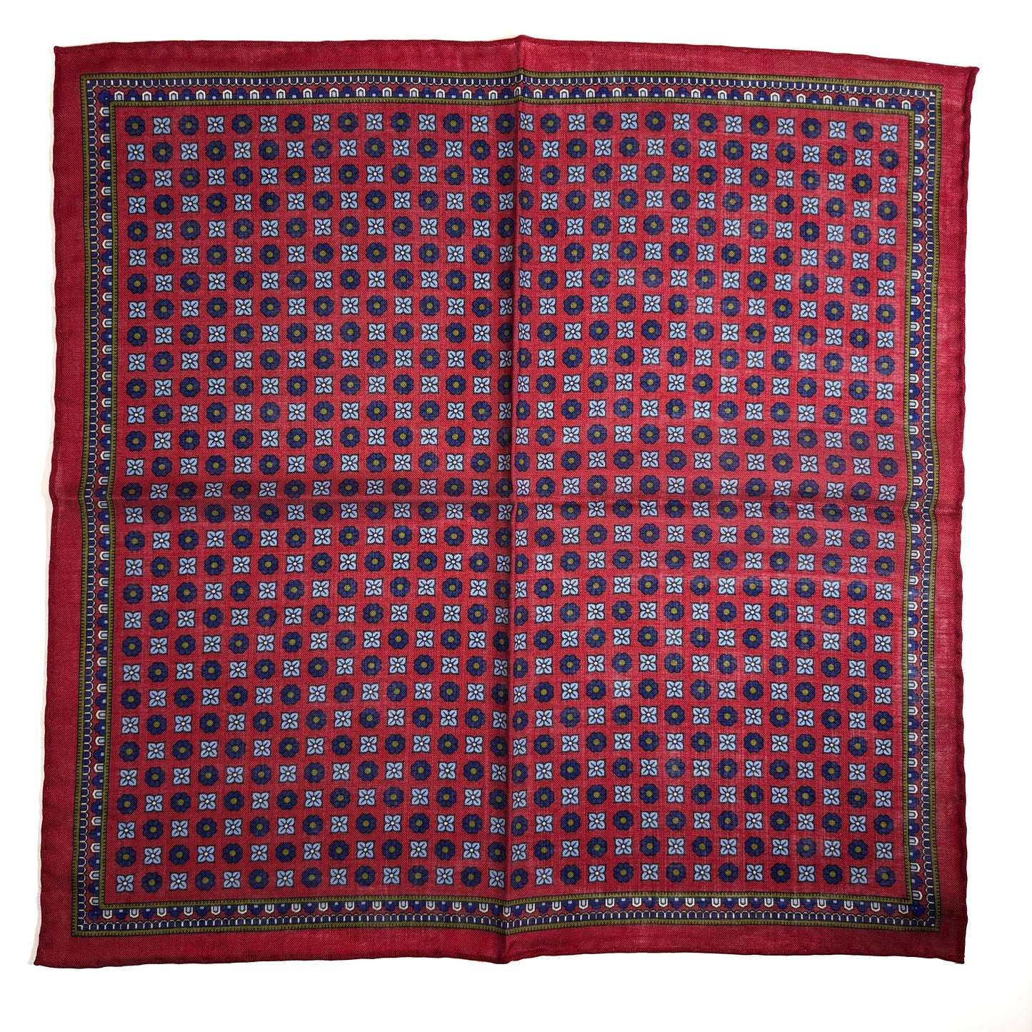 Red - Floral - Wool/Silk Pocket Square