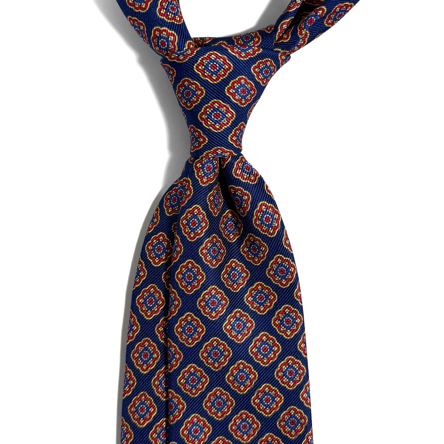 Navy Blue & Red Medallion Silk Tie (Handmade in Italy)