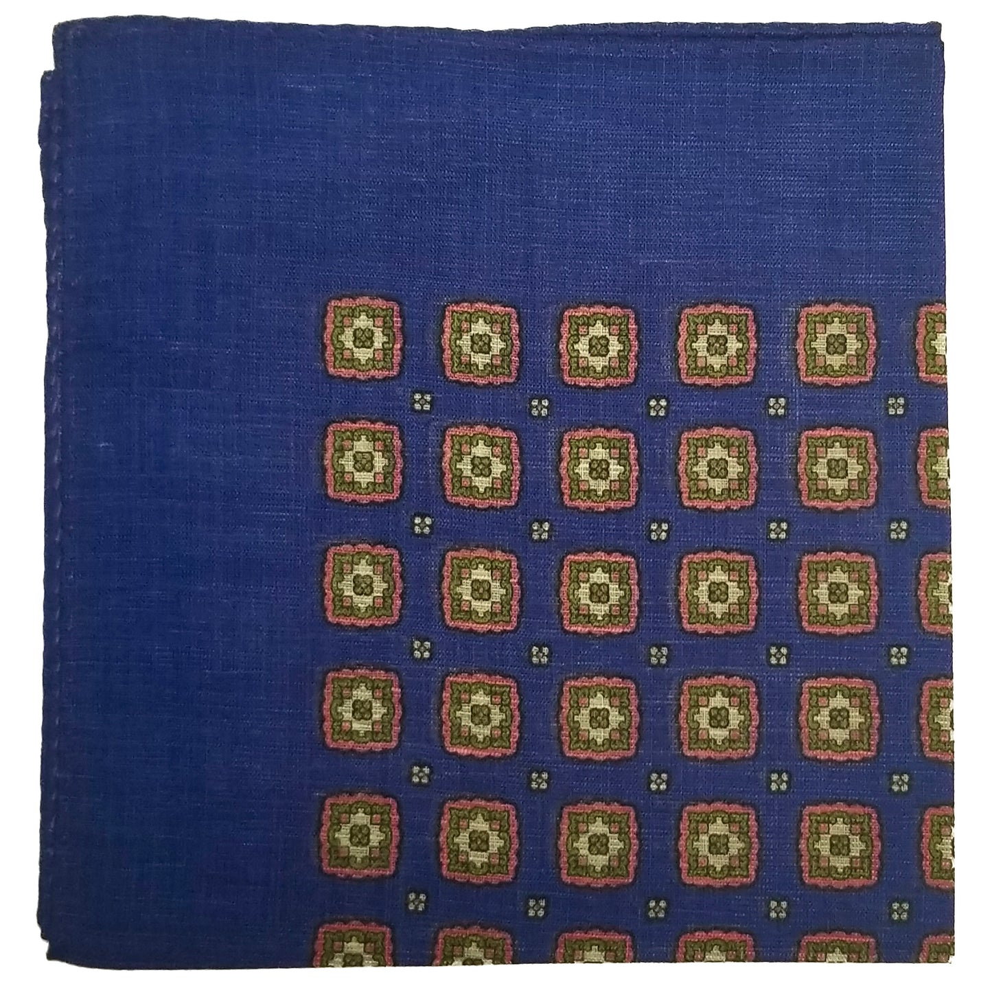 12.5" Blue Geometric Linen/Cotton Pocket Square