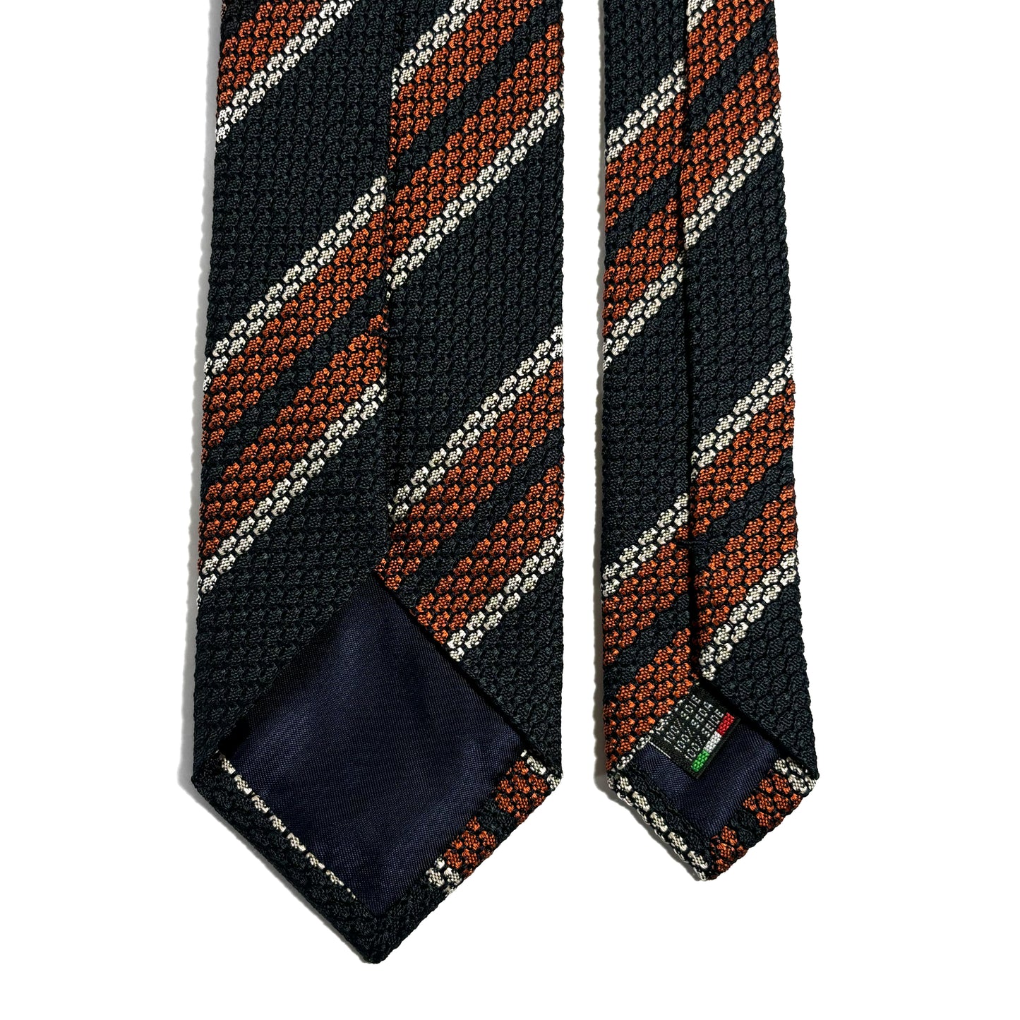 Dark Green & Orange Striped Silk Grenadine Tie (Garza Grossa)