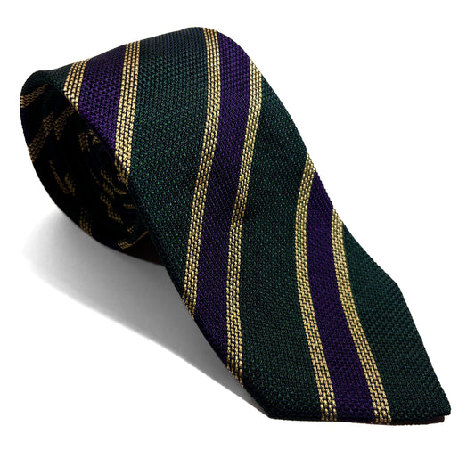 Green & Purple Striped Silk Grenadine Tie (Garza Fina)