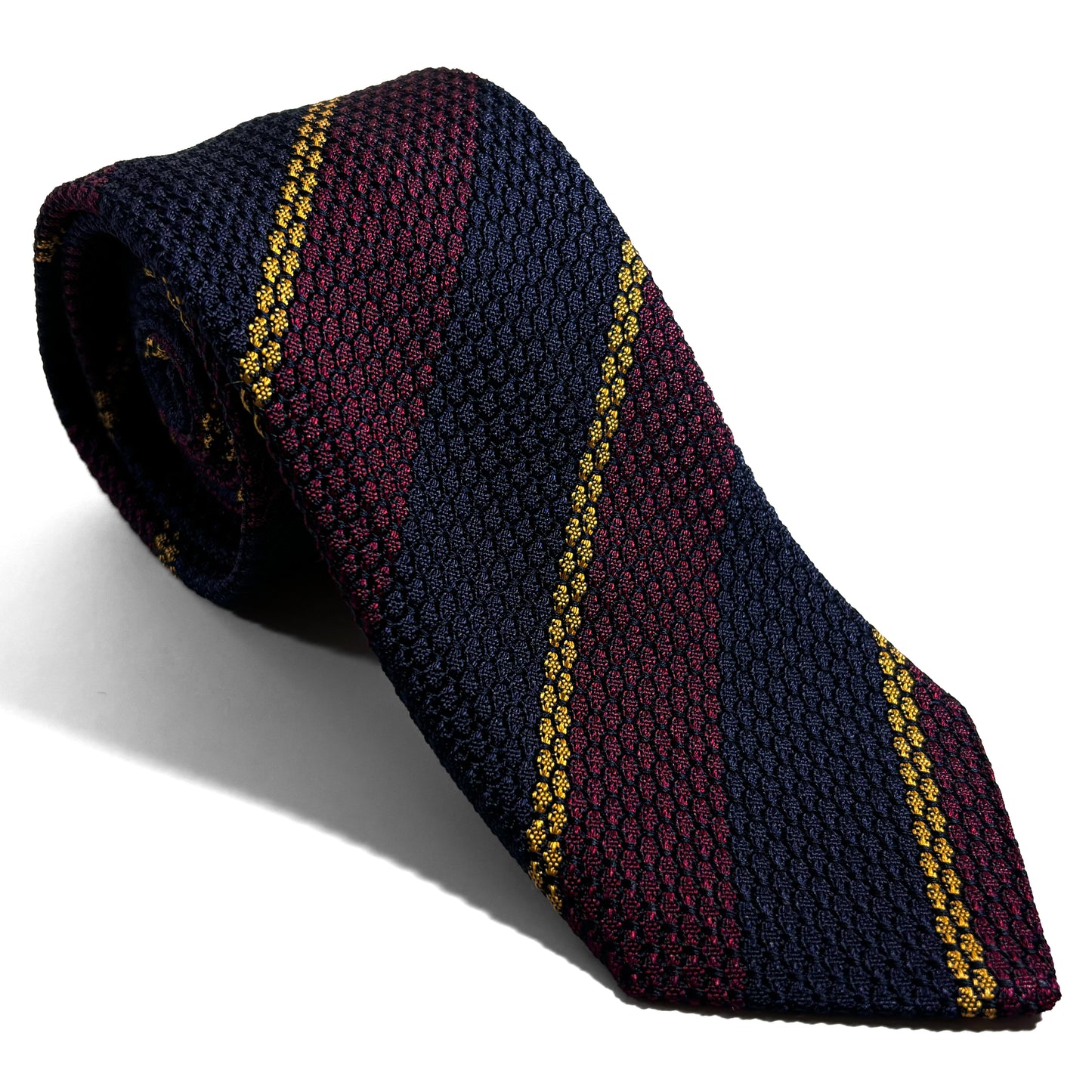 Navy Blue & Burgundy Striped Silk Grenadine Tie (Garza Grossa)