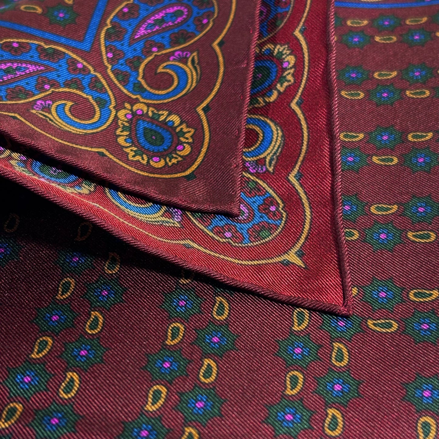 Burgundy Small Paisley Ancient Madder Silk Pocket Square