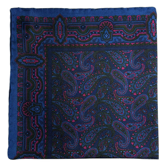 Navy Blue & Pink Paisley Ancient Madder Silk Pocket Square