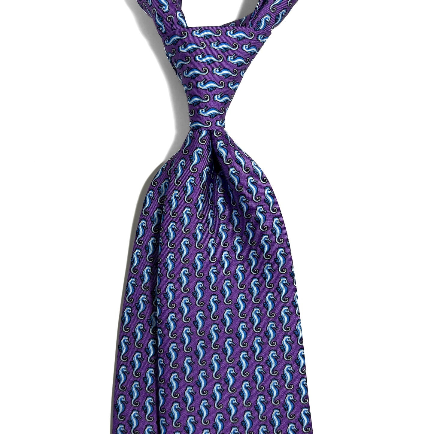 Purple Seahorse Motif Silk Tie