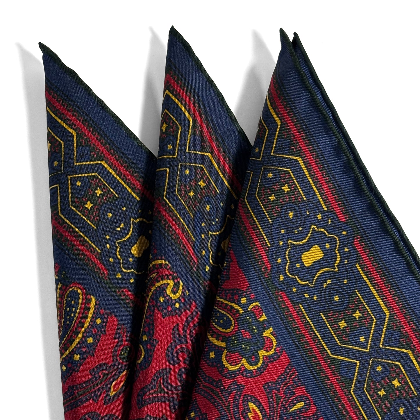 Burgundy & Yellow Paisley Ancient Madder Silk Pocket Square