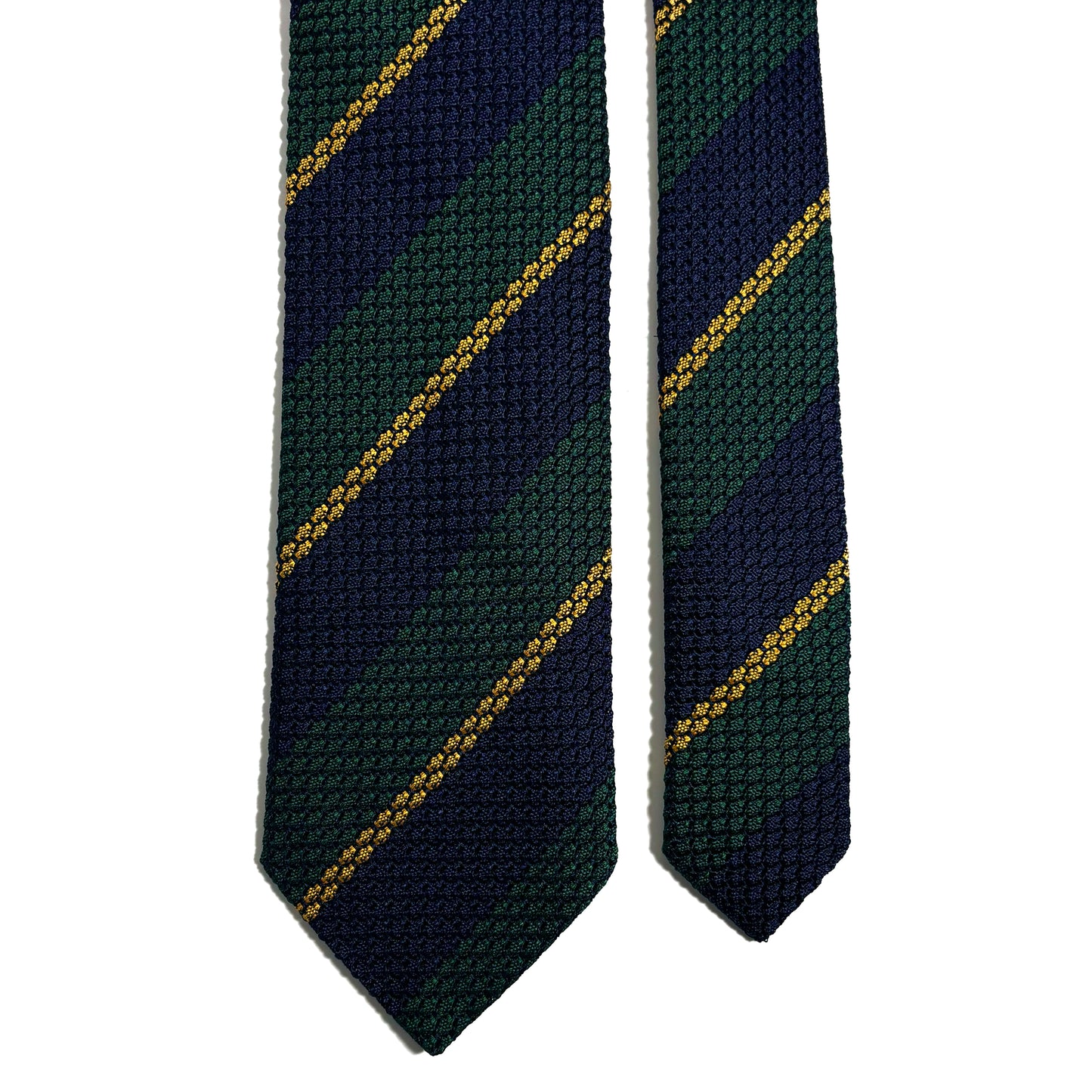 Navy Blue & Green Striped Silk Grenadine Tie (Garza Grossa)