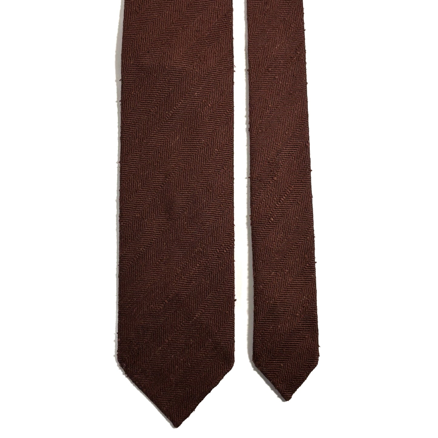 Untipped Brown Herringbone Silk Shantung Tie