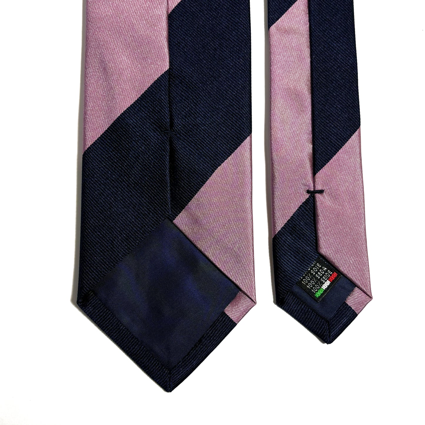 Navy Blue & Pink Block Striped Silk Repp Tie