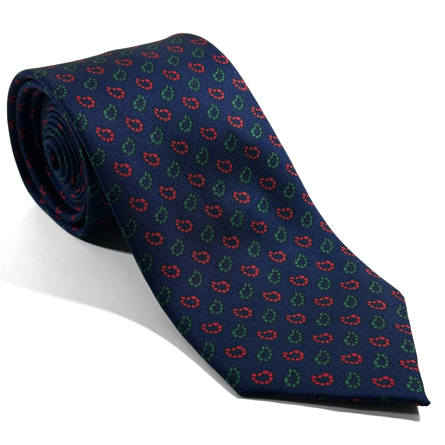 Hand-Printed Navy Blue Small Paisley Silk Tie