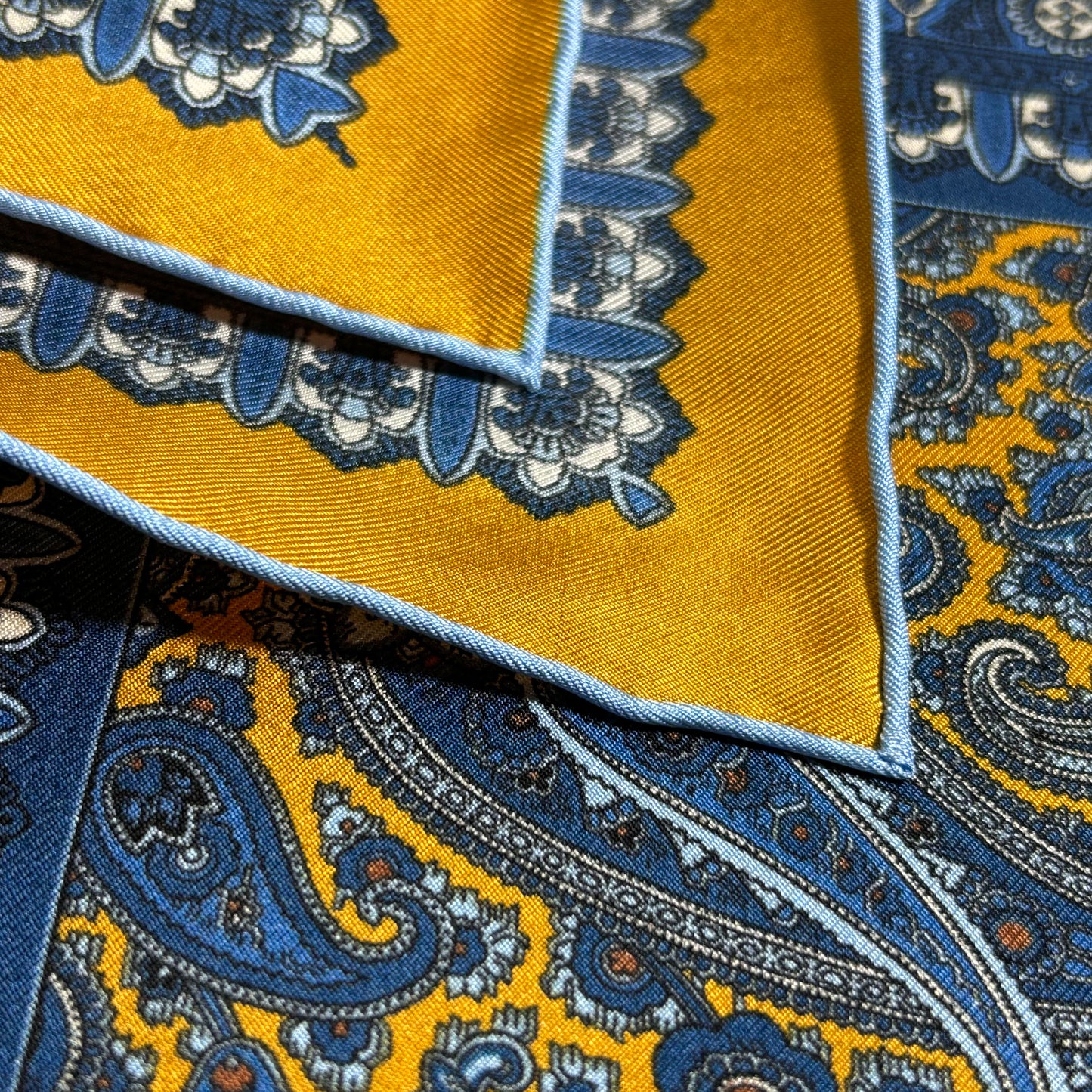 Yellow & Blue Paisley Silk Pocket Square