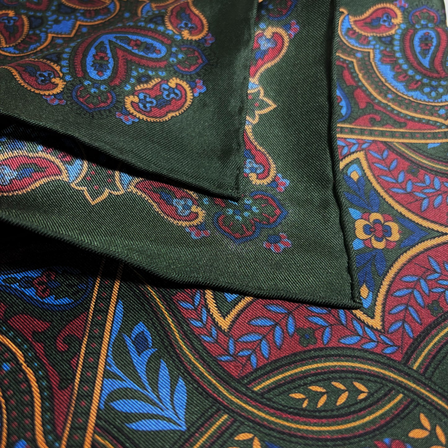 Forest Green Floral Paisley Silk Pocket Square